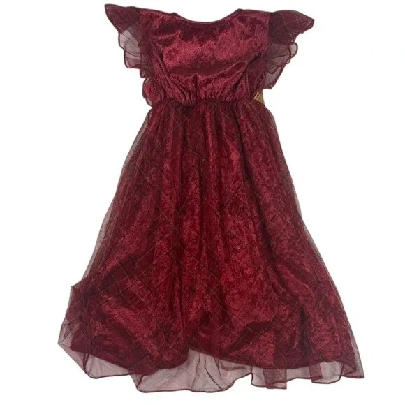 Disney Princess Girls Burgundy Crushed Velvet Nightgown Gold Bow 3T DP838TGTWM - Picture 4 of 5